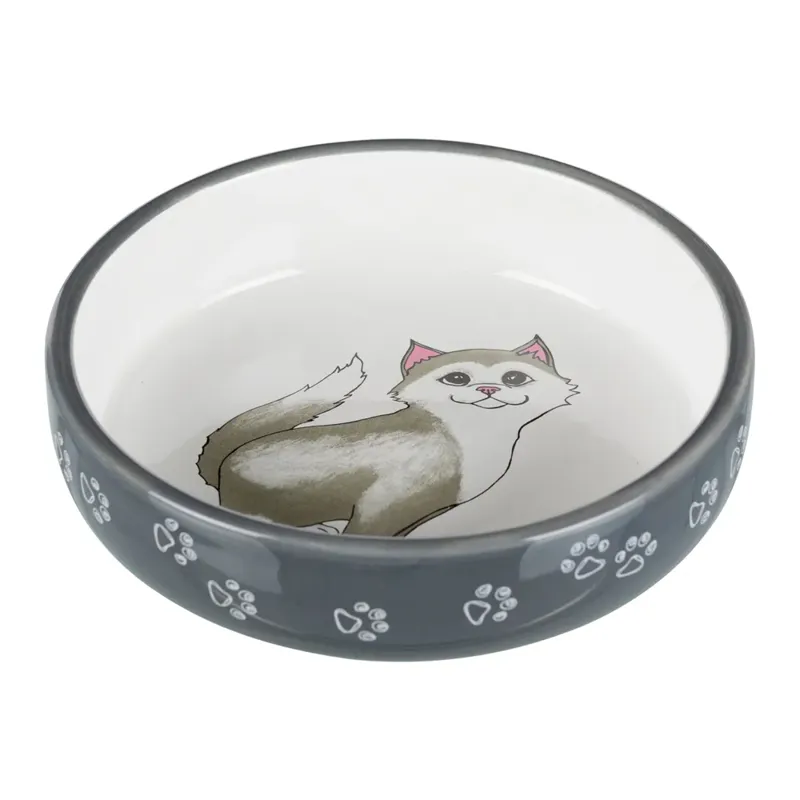Trixie Ceramic Shallow Cat Bowl 300ml 15cm Grey